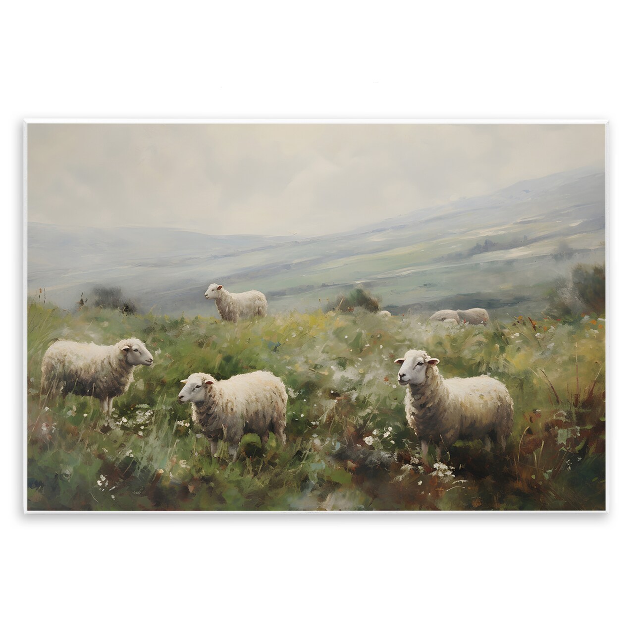 Stupell Industries Misty Sheep Pasture Wall Plaque Art Design by Petal Prints Design